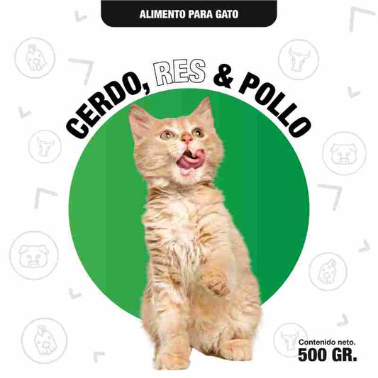 Cerdo, res & pollo / 500gr para gato.
