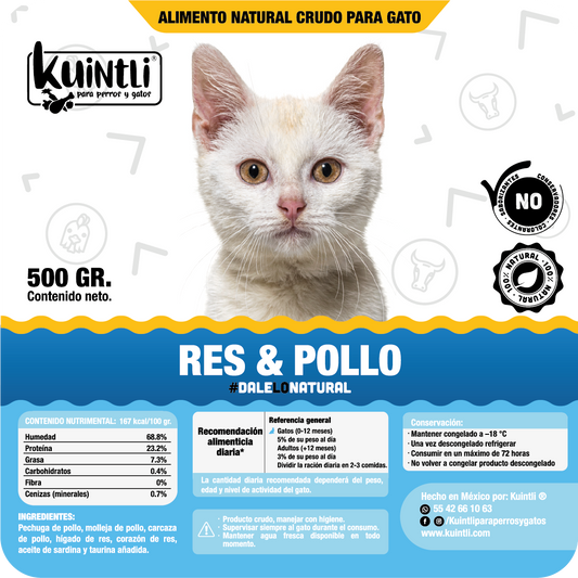 Res & pollo/ 500gr para gato.