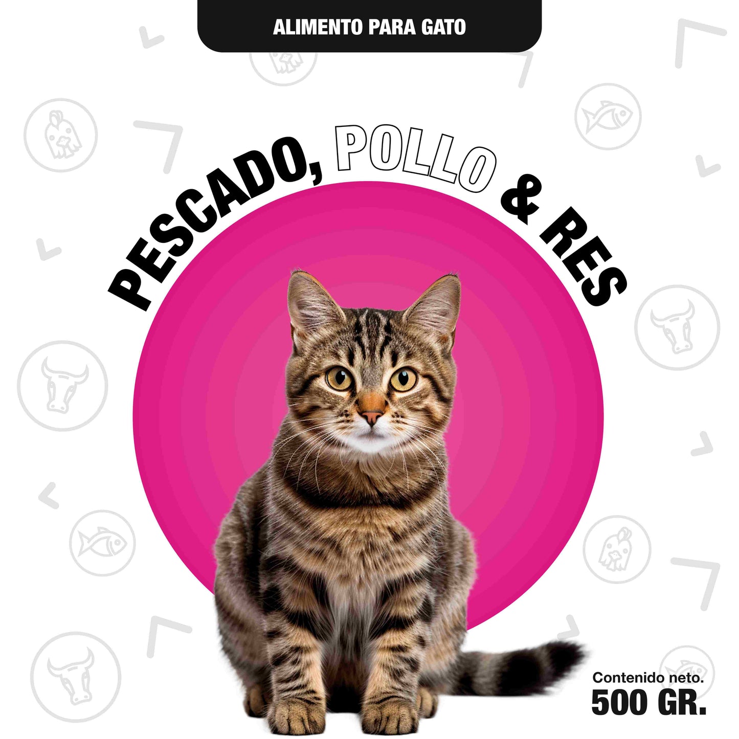Pescado, pollo & res / 500 gr para gato.