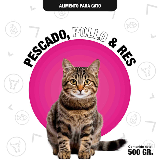 Pescado, pollo & res / 500 gr para gato.