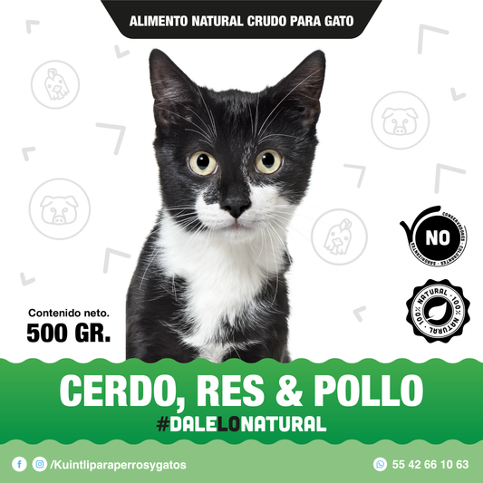 Cerdo, res & pollo / 500gr para gato.
